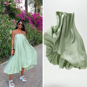 ZARA RARE Balloon Mint Green Seafoam Strapless Bubble Hem Dress